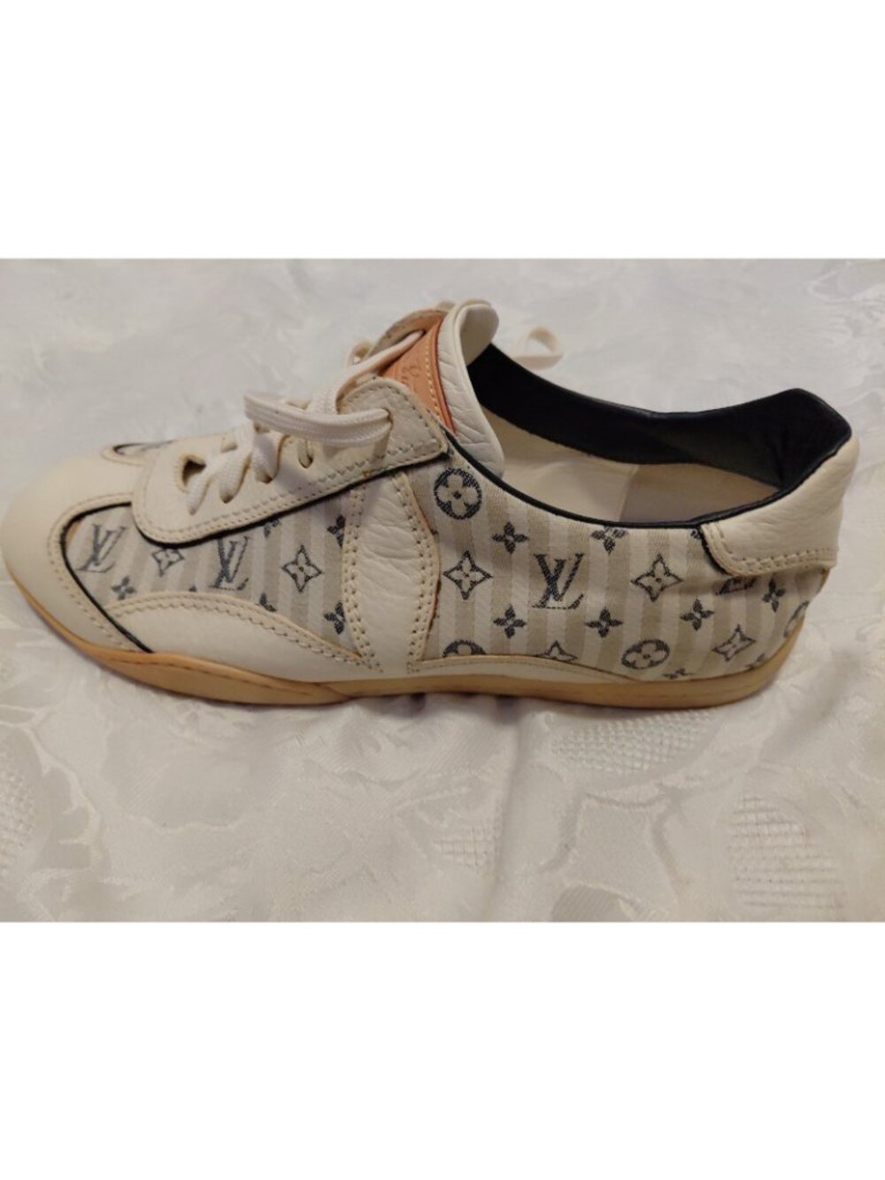 Louis Vuitton Sneakers Monogram Canvas & Leather Striped Ivory 36.5 - Picture 10 of 16